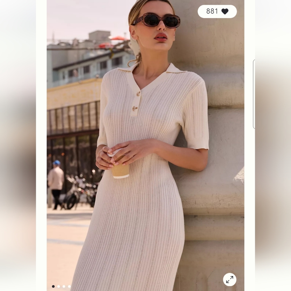 Varley Cream Ribbed Knit Dress